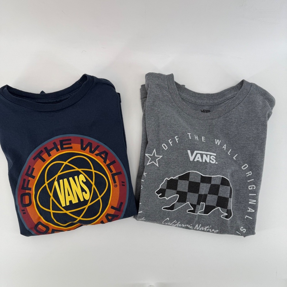 Vans Kids T Shirts Bundle Size‎ Large Gray Blue Graphic Print Short Sleeve